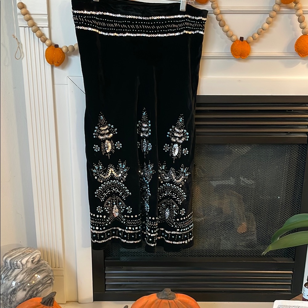 Black Velvet Embellished Skirt